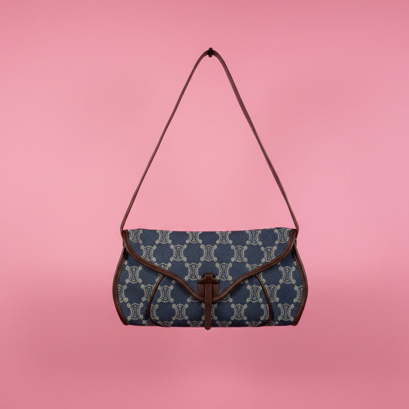 Celine Poulbot Blue Paris Macadam Canvas Shoulder Bag