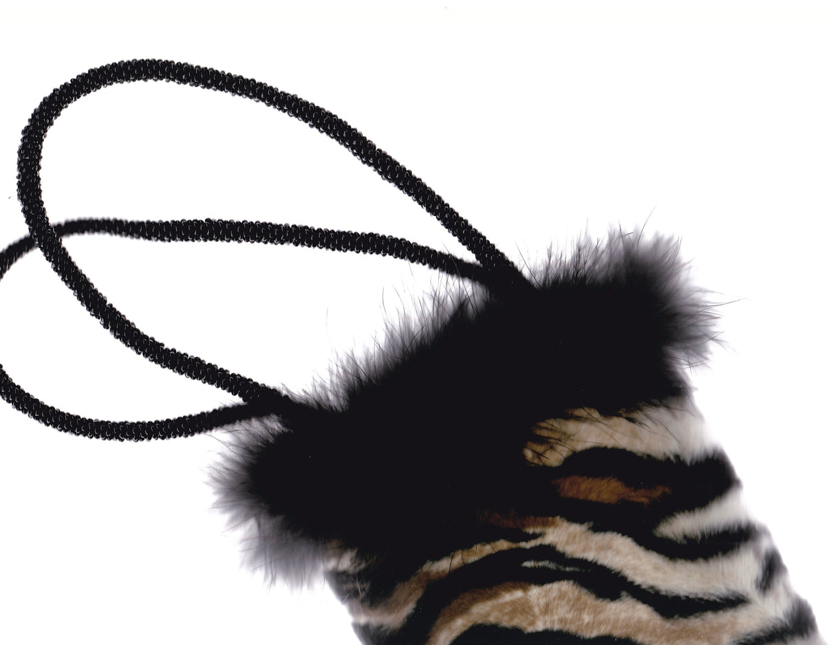 ERMO Tiger Print Faux Fur Bag with Feathers and Beaded Handles