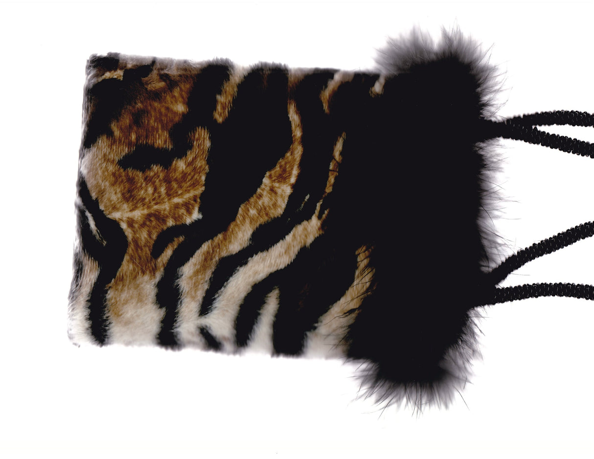 ERMO Tiger Print Faux Fur Bag with Feathers and Beaded Handles