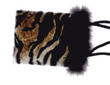 ERMO Tiger Print Faux Fur Bag with Feathers and Beaded Handles