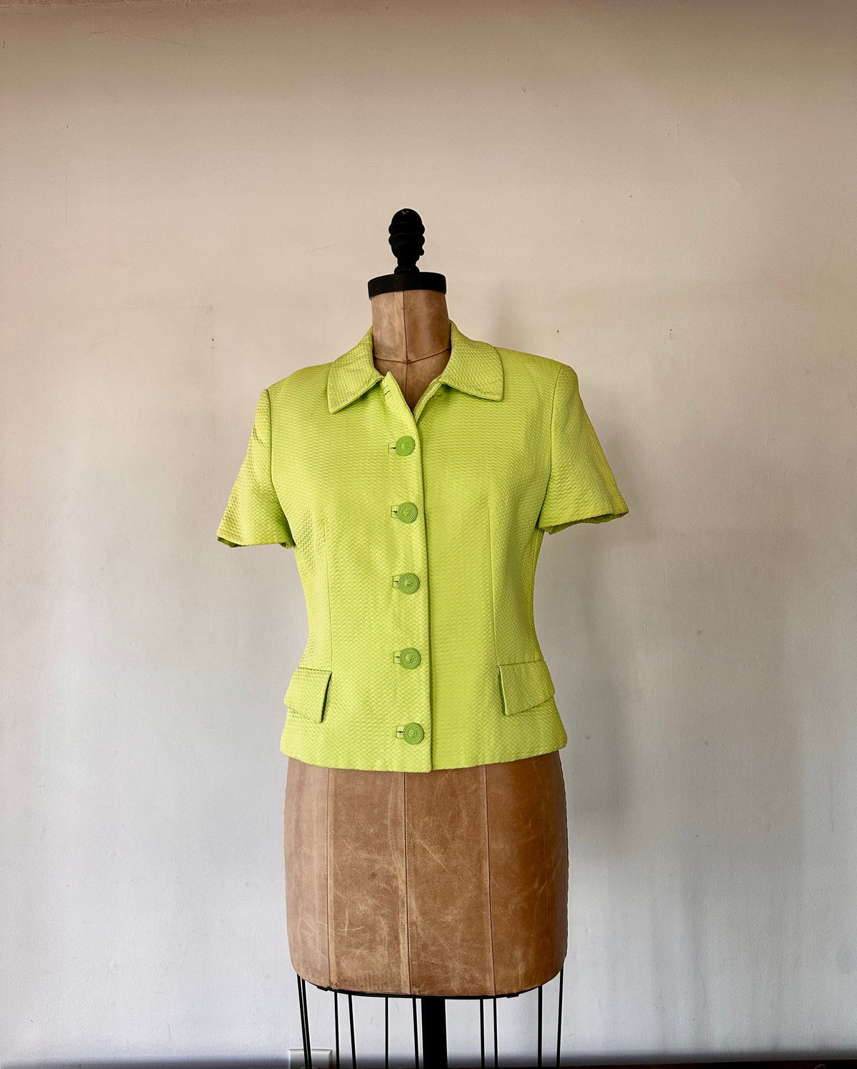 Versus Chartreuse Chevron Short Sleeved Blazer