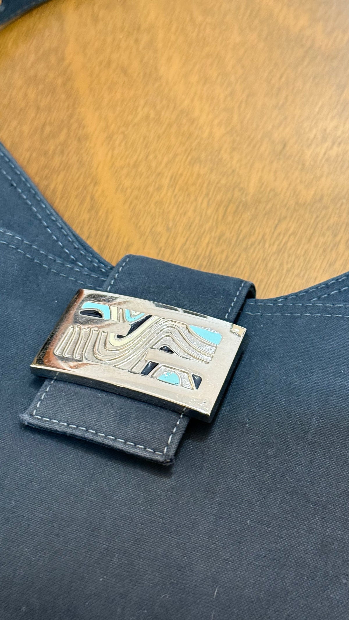 Fendi Navy Wave Buckle Hobo Bag