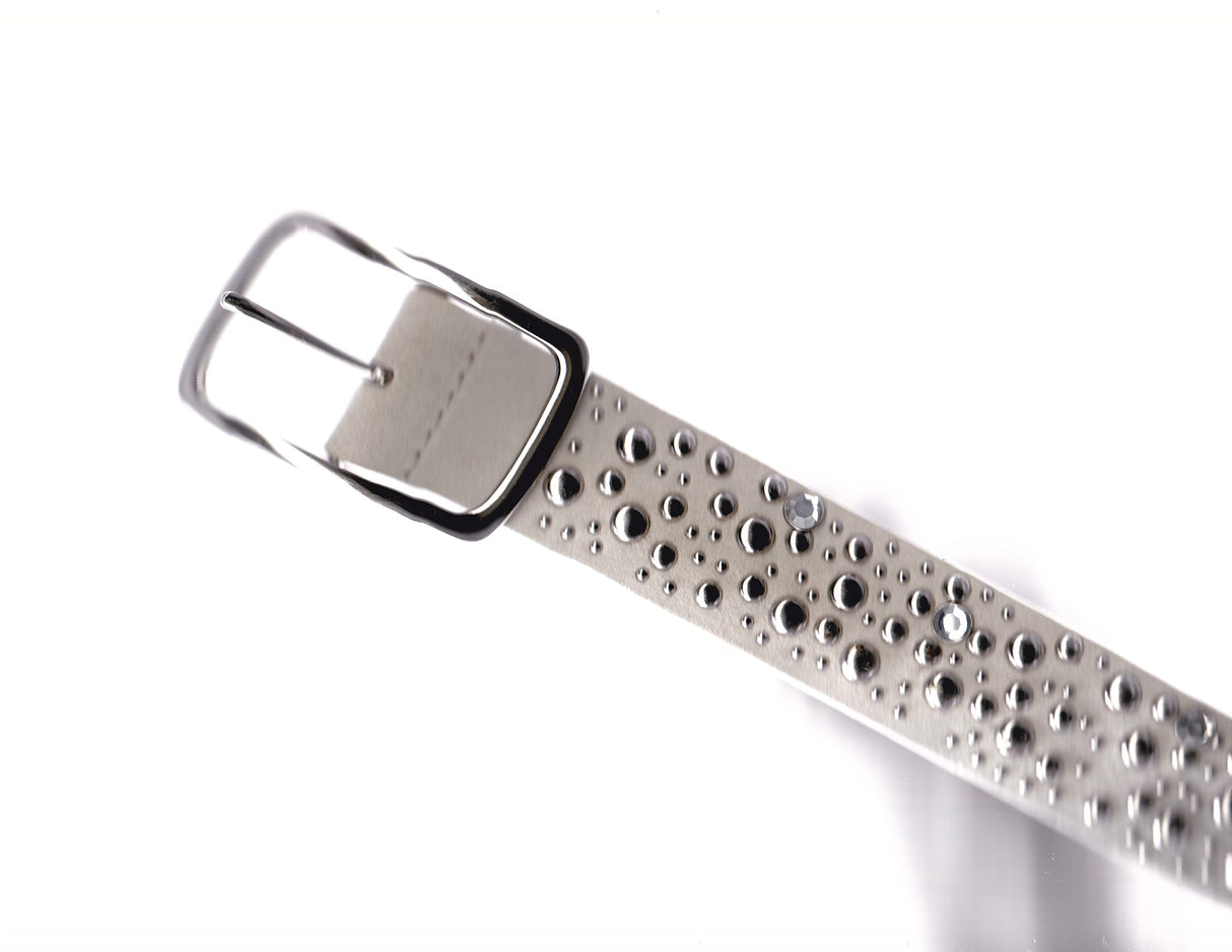 Beige and Silver Studded Suede Leather Belt