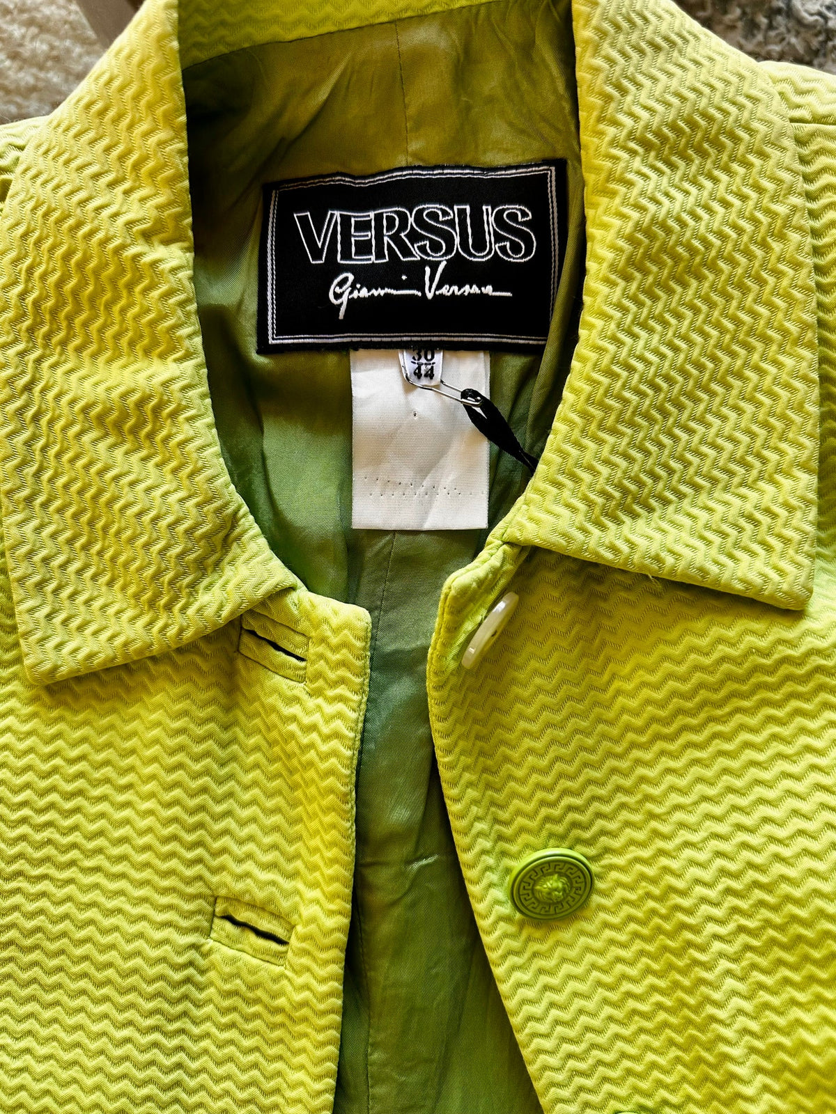 Versus Chartreuse Chevron Short Sleeved Blazer