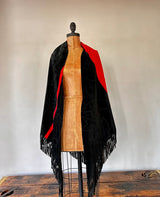 1980 Noir & Rouge Fringe Poncho Cape