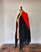 1980 Noir & Rouge Fringe Poncho Cape