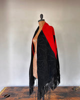 1980 Noir & Rouge Fringe Poncho Cape