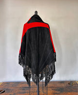 1980 Noir & Rouge Fringe Poncho Cape