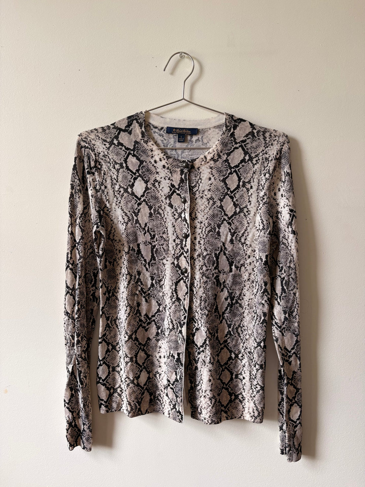 Merino wool snake print cardigan