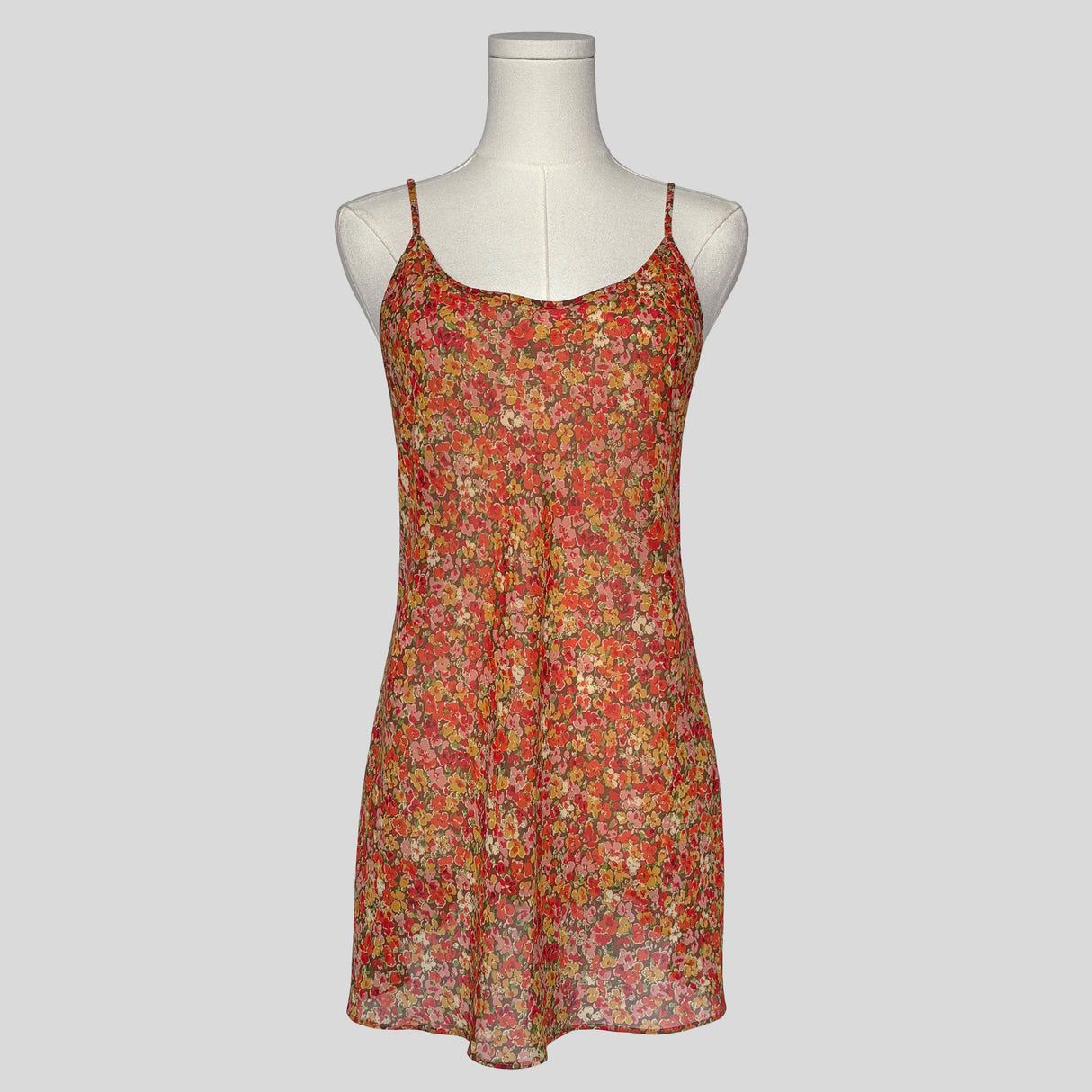Simple sheer slip dress in orange floral