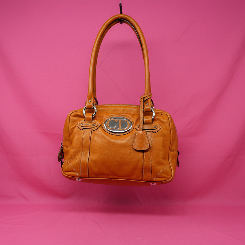 Christian Dior Orange Leather Top Handle Bag