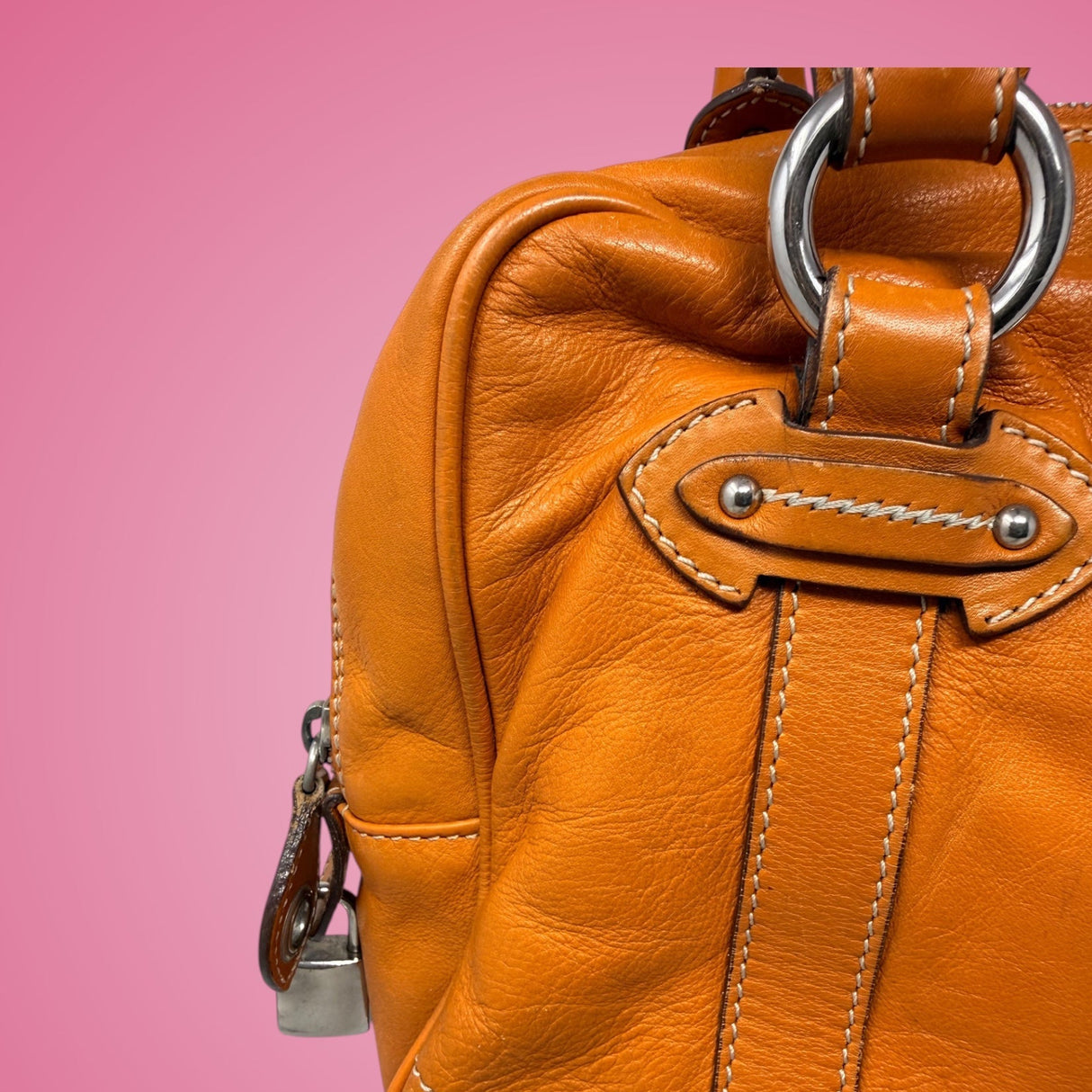 Christian Dior Orange Leather Top Handle Bag