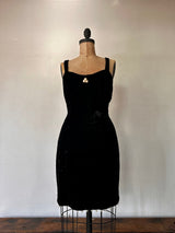 1980 Arrested	Noir Velvet Cross Body Pearl Trim dress