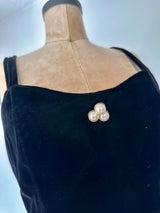 1980 Arrested	Noir Velvet Cross Body Pearl Trim dress