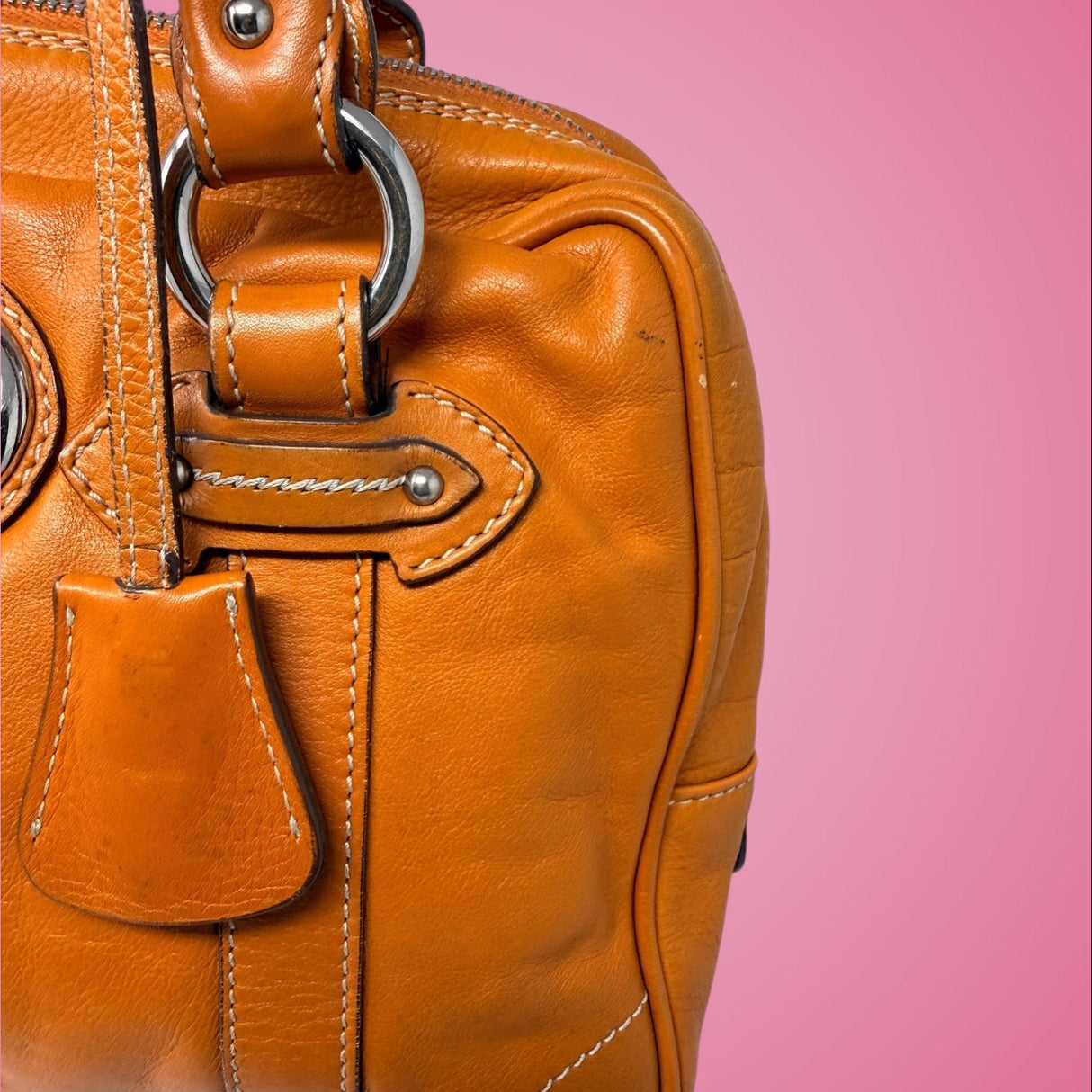 Christian Dior Orange Leather Top Handle Bag