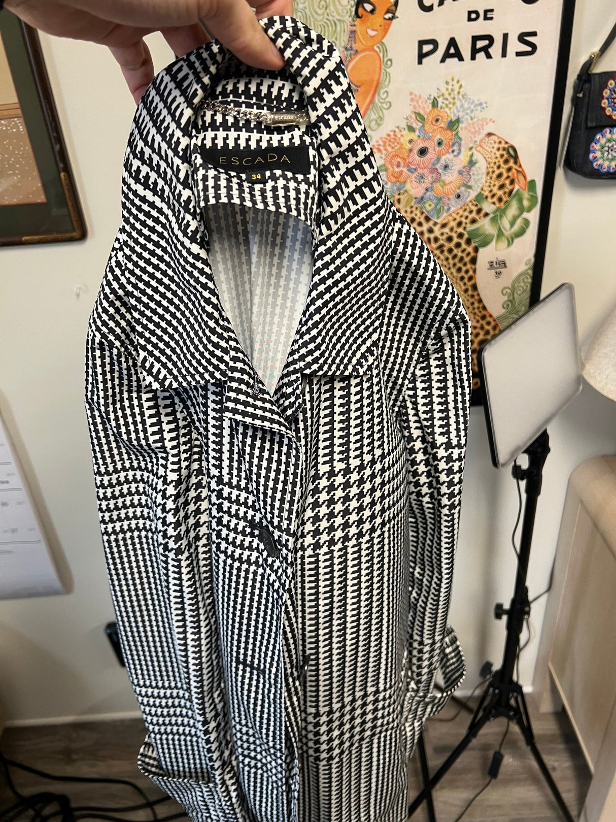 Escada Houndstooth Rain Trench 34
