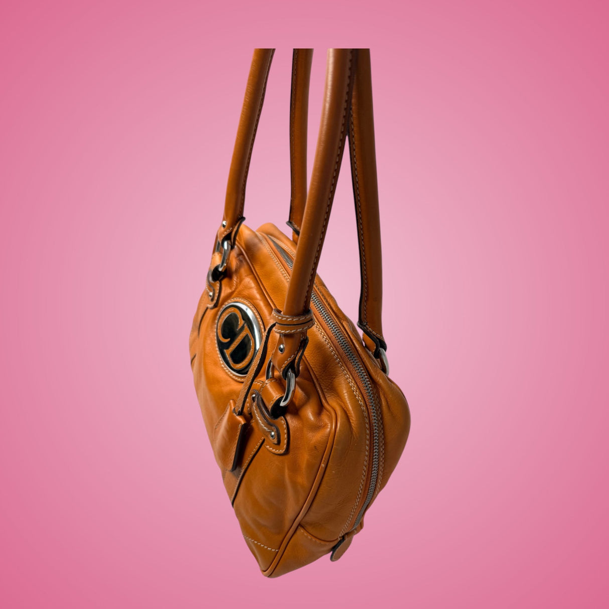 Christian Dior Orange Leather Top Handle Bag