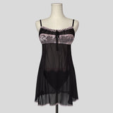 Milkmaid lace trim slip dress with matching panties in black