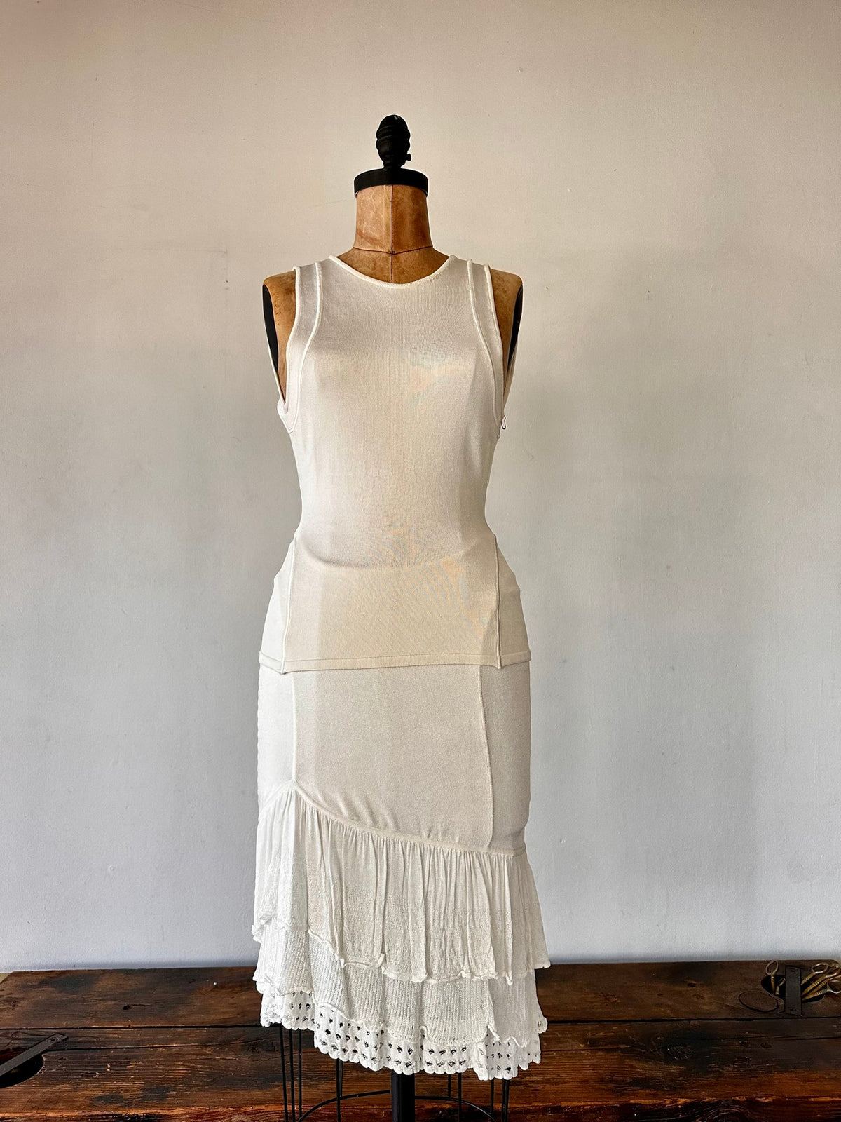 1990 Versace Cream Hand Knit skirt set