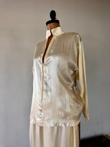 1990 Blanc Pleated Tank  1991 Anna Sui  Runway Collection Cream Silk Pearl button up