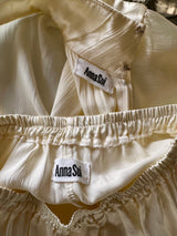 1990 Blanc Pleated Tank  1991 Anna Sui  Runway Collection Cream Silk Pearl button up