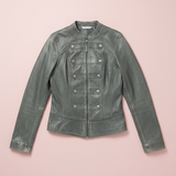 Promod Military-Style Leather Zip Jacket Jackets Dark Grey