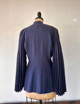 1940 Lilli Ann  Navy pleated sleeve kimono style blazer