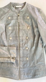Promod Military-Style Leather Zip Jacket Jackets Dark Grey