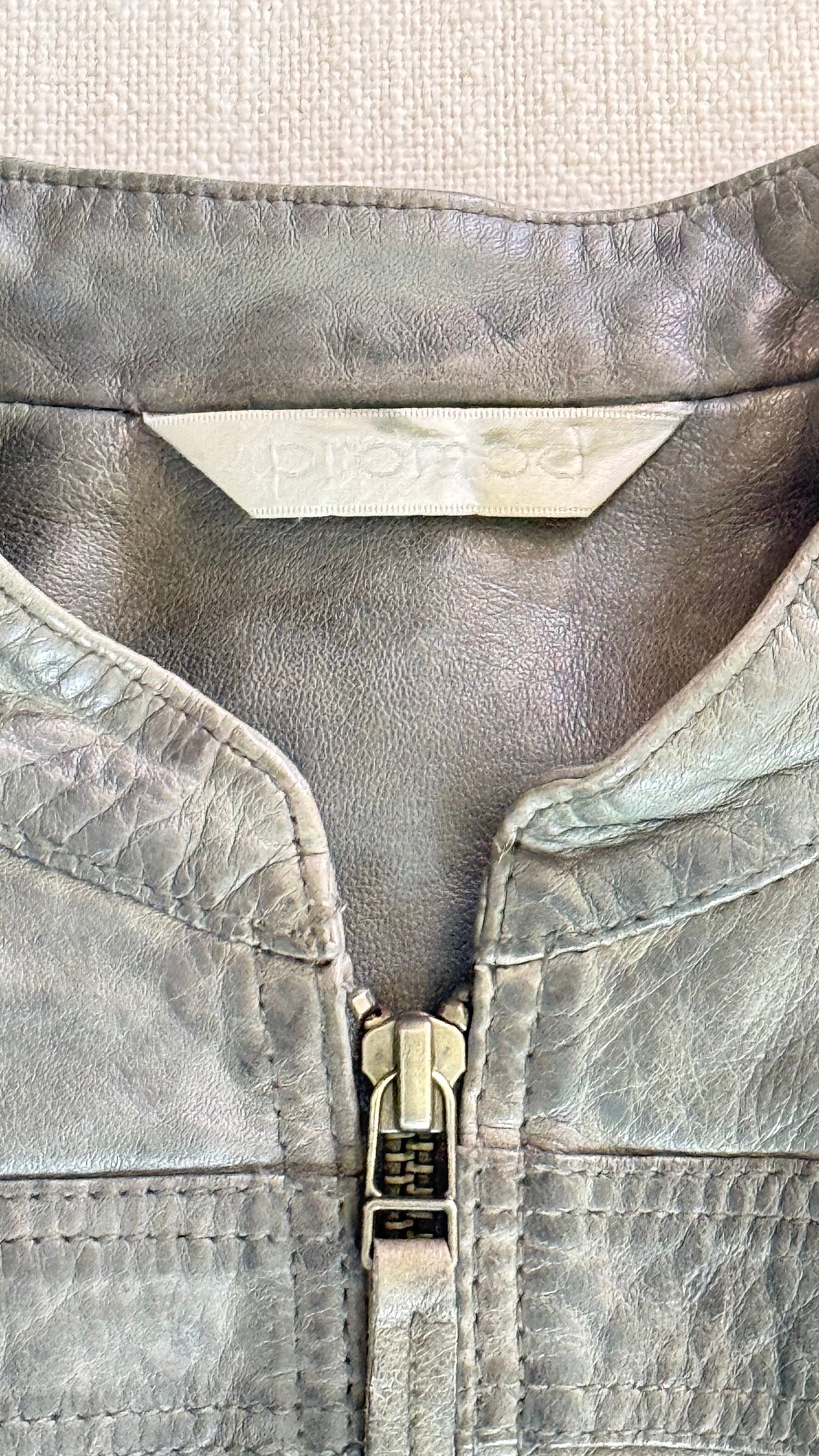 Promod Military-Style Leather Zip Jacket Jackets Dark Grey