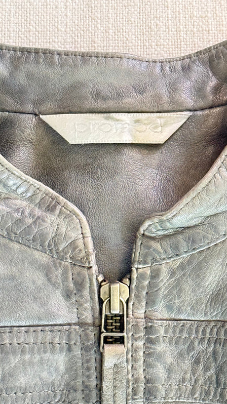 Promod Military-Style Leather Zip Jacket Jackets Dark Grey
