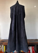 1980 Batya Navy Suede Long Vest Trench