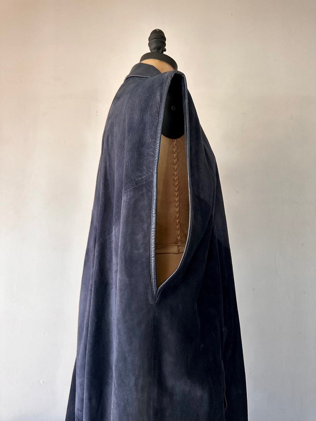 1980 Batya Navy Suede Long Vest Trench