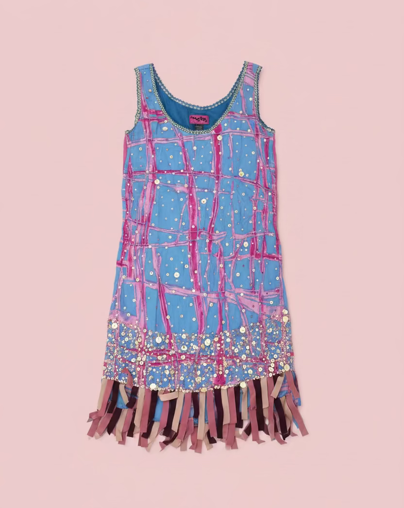 Custo Barcelona Sequin Fringe Printed Mini Dress