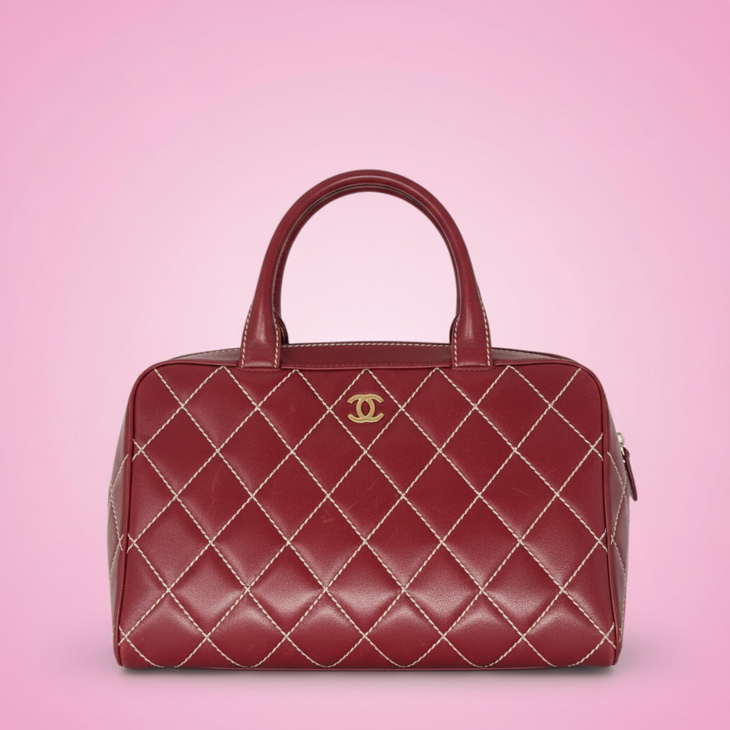 Chanel Burgundy Top Handle Bowler Bag (comes with duster)