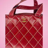 Chanel Burgundy Top Handle Bowler Bag (comes with duster)