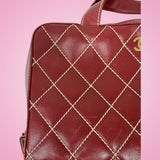 Chanel Burgundy Top Handle Bowler Bag (comes with duster)