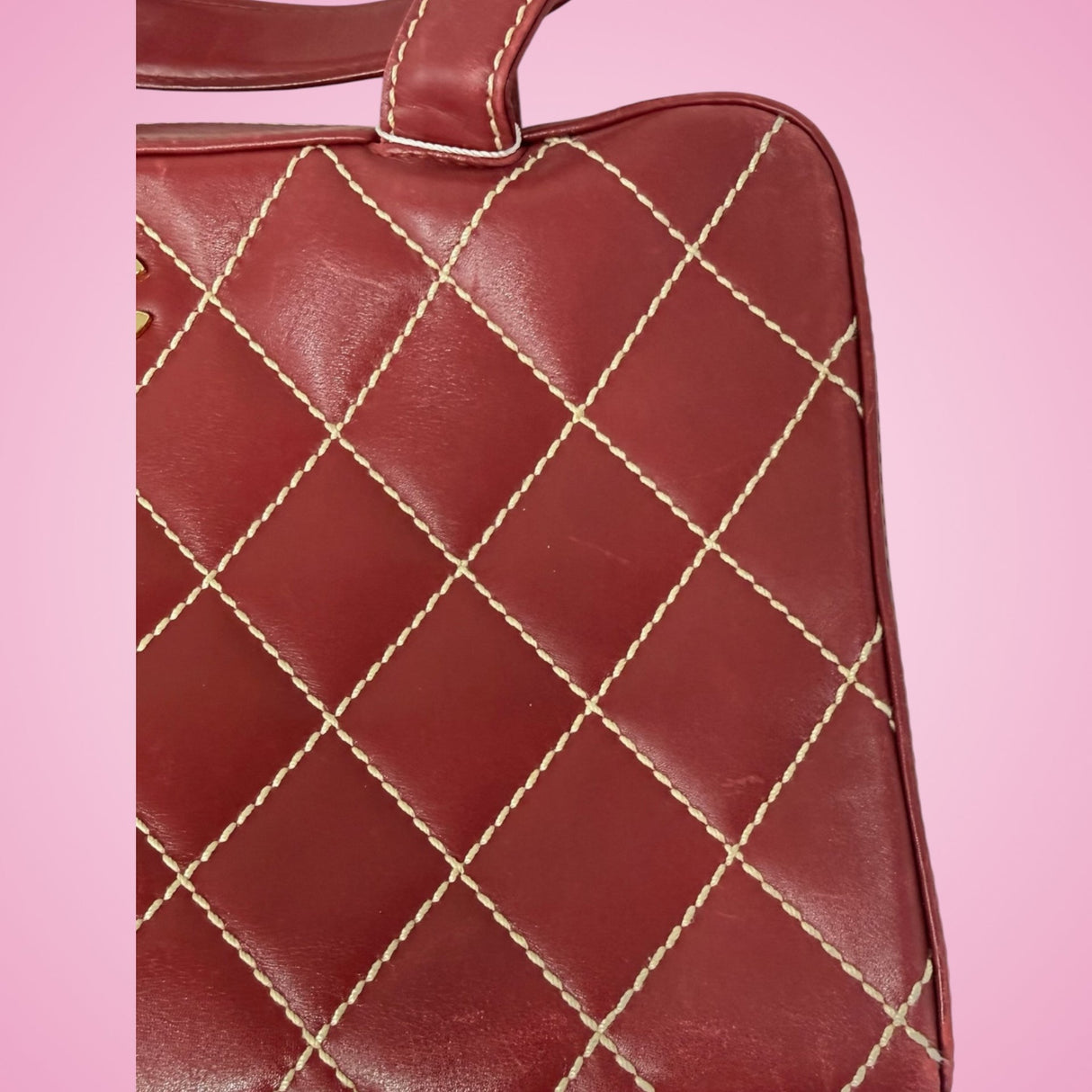 Chanel Burgundy Top Handle Bowler Bag (comes with duster)