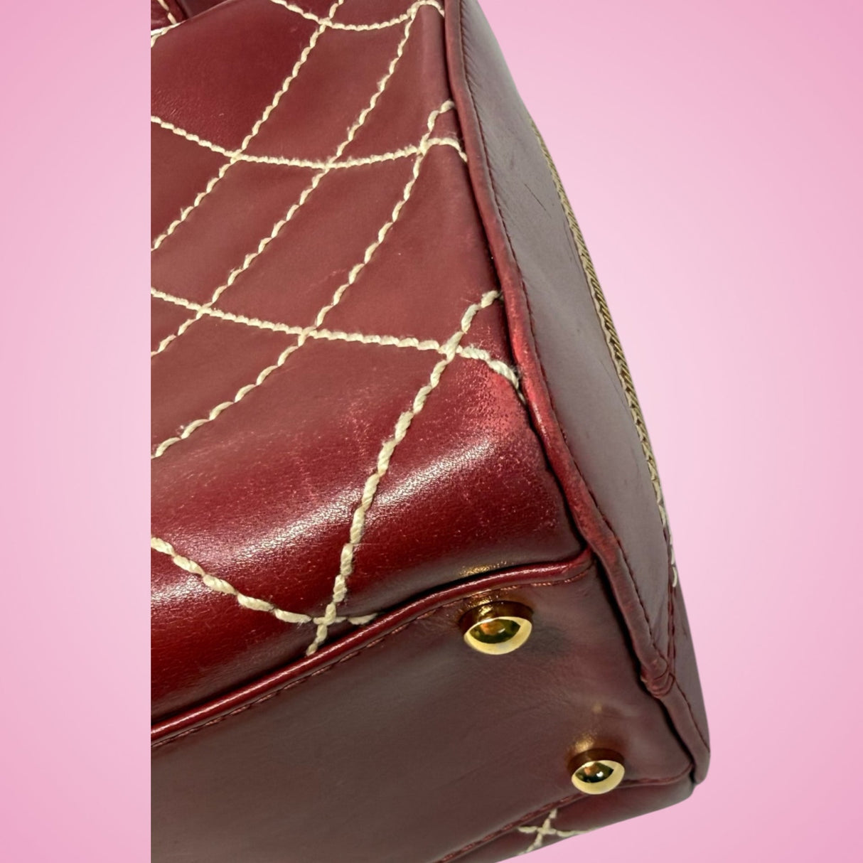 Chanel Burgundy Top Handle Bowler Bag (comes with duster)