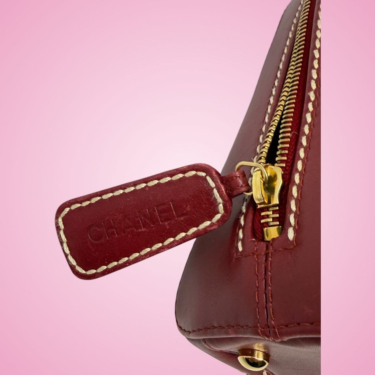 Chanel Burgundy Top Handle Bowler Bag (comes with duster)