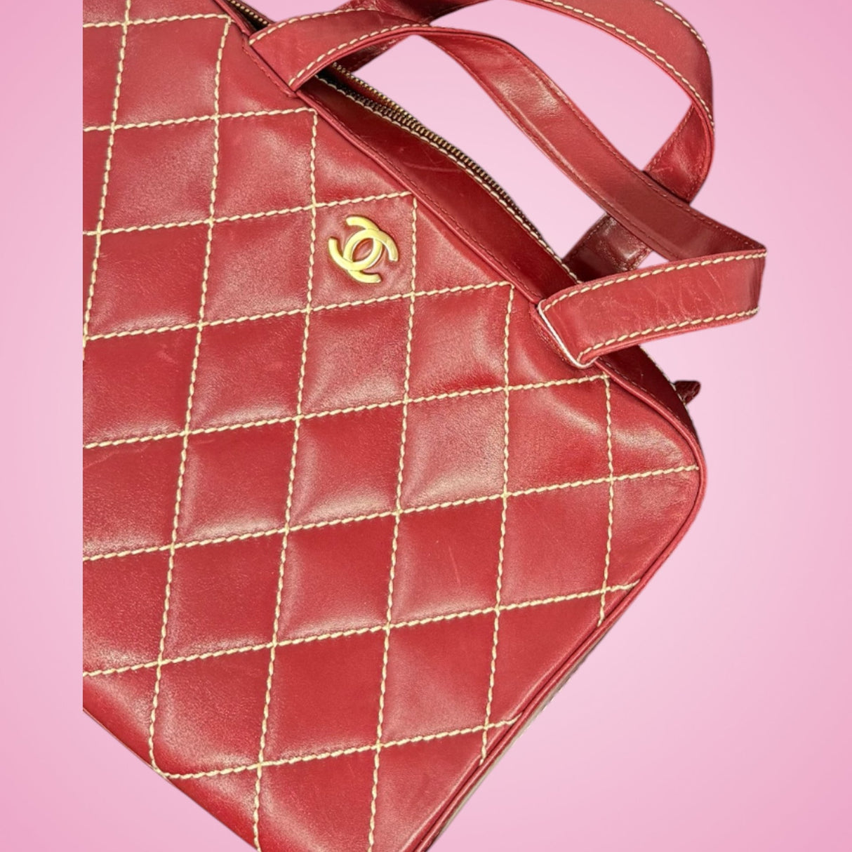 Chanel Burgundy Top Handle Bowler Bag (comes with duster)