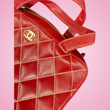 Chanel Burgundy Top Handle Bowler Bag (comes with duster)
