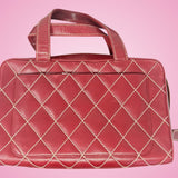 Chanel Burgundy Top Handle Bowler Bag (comes with duster)
