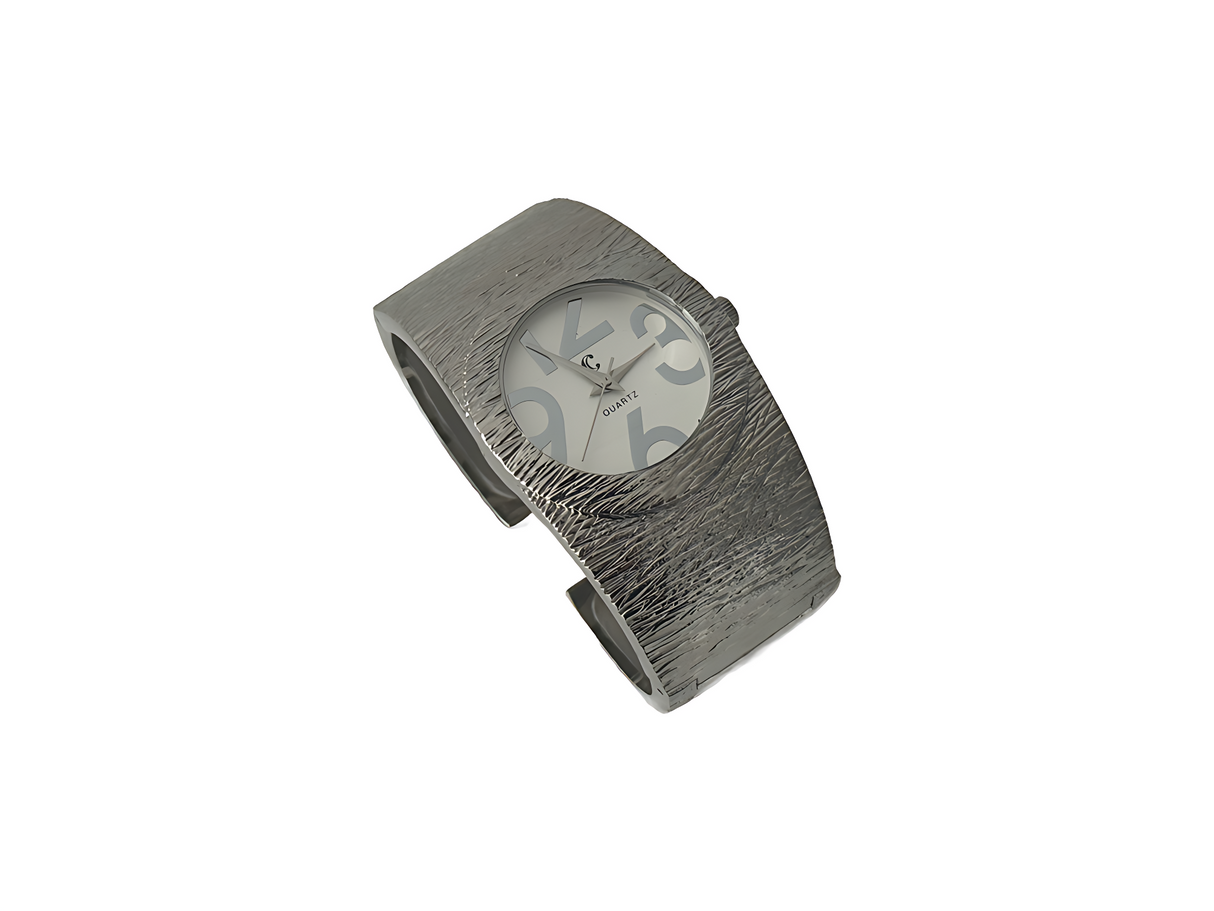 Silver Cuff Watch with White Watch Face