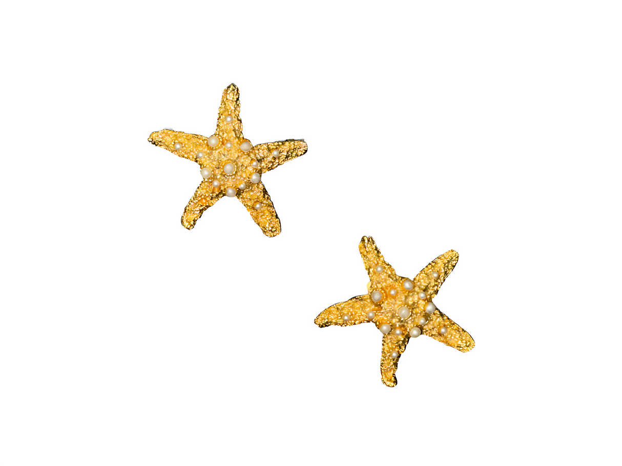 Gold Starfish and Pearl Clip On Earrings