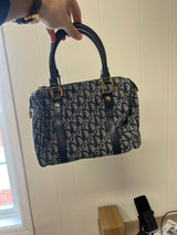 Christian Dior Trotter Jacquard Canvas Leather Boston Bag Navy 39520-5--$690