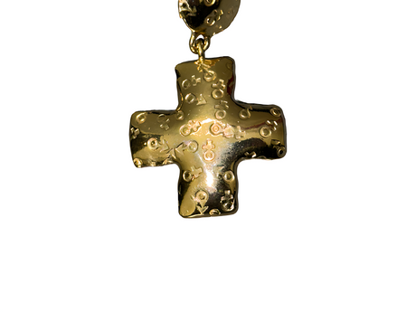 Gold Etched Cross Earrings