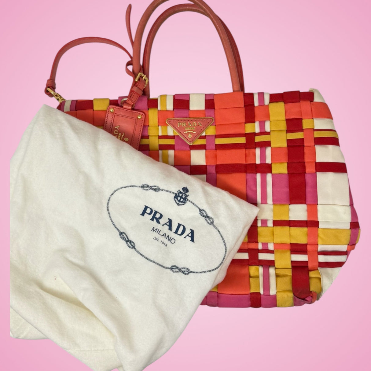 Prada Woven Tessuto Colorful Tote (comes with duster)