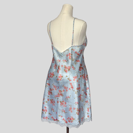 Floral lace trim slip in light blue