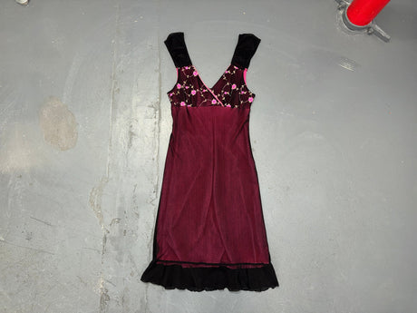 Black and Pink Mesh Floral Babydoll Dress