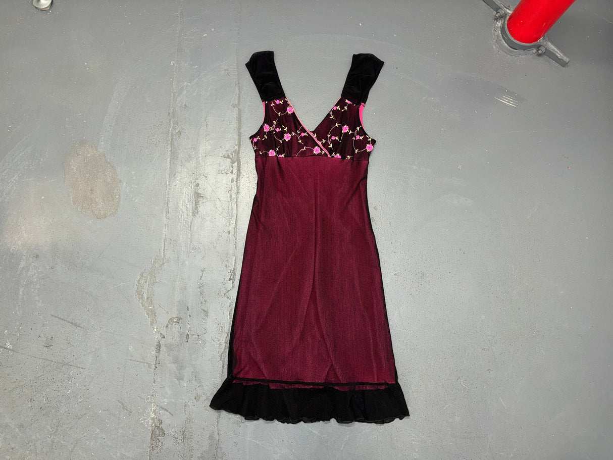 Black and Pink Mesh Floral Babydoll Dress